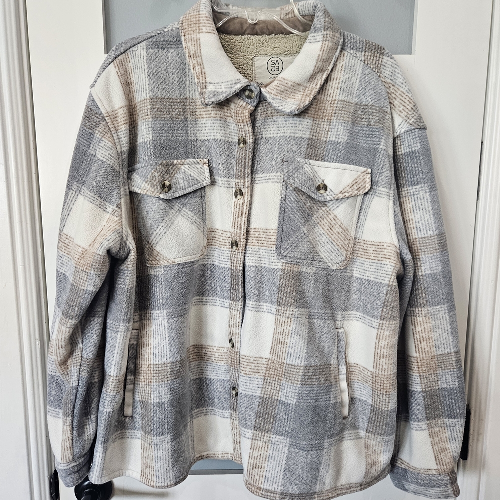 Sage Plaid Gray and Cream Teddy Jacket